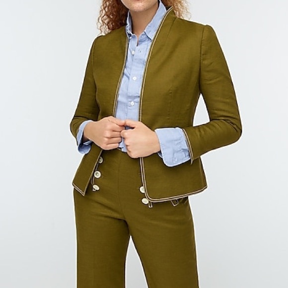 J. Crew Going-Out Blazer in Olive Stretch Linen